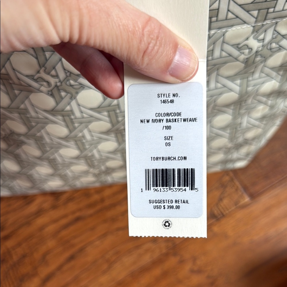 Tory Burch Basket Weave Canvas Tote NWT - Picture 2 of 13